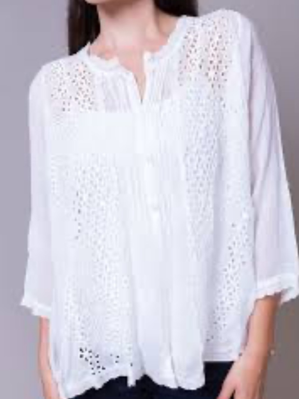 Johnny Was white eyelet flowy button front top blouse shirt size S